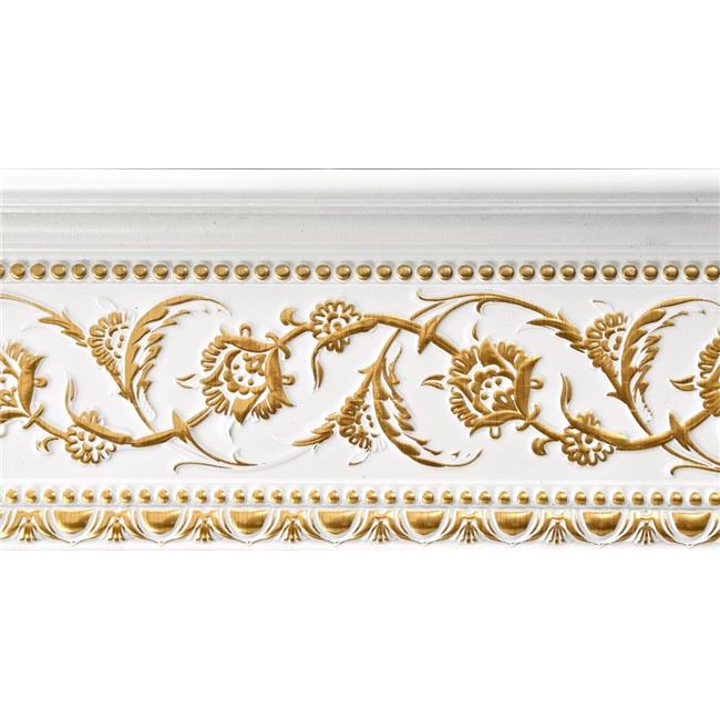 AFD Home 12019634 94 in. Gold Floral on French White Crown Molding, White & Gold