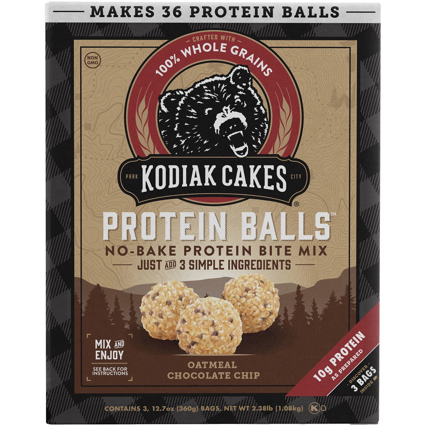 Kodiak Cakes Protein Balls, Oatmeal Chocolate Chip, 12.7 Ounce (3 Pack