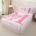 thumbnail image 2 of Homewish Cute Stars Bowknot Kids Zipper Twin Comforter Sets with Fitted Sheet and 2 Pillowcases,Pink Letter M Alphabet Zipper Bedding Set For Girls,Pink Reversible,4 Pieces, 2 of 7