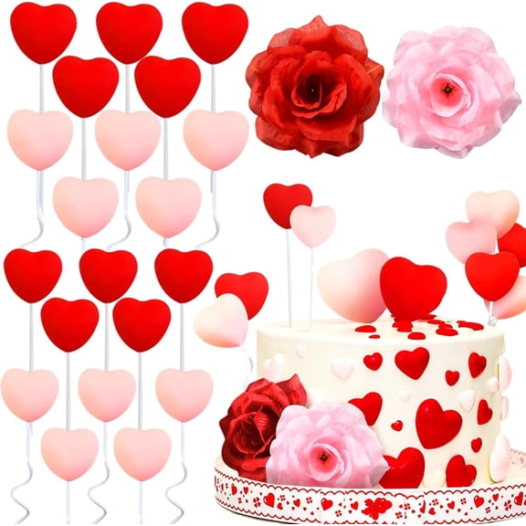 Red Pink Rose Heart-shaped Cake Decoration Set - 3D Adjustable Angle Combination