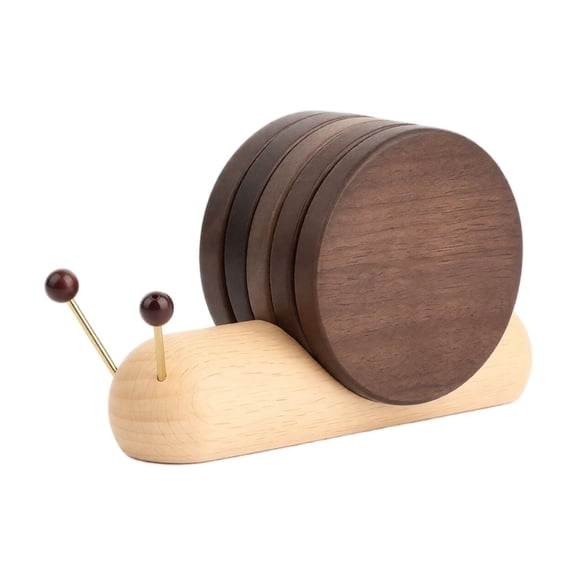 Coffee Table Decor | Snail Shaped Wooden Coasters with Holder, Unique Home Decor for Living Room, Great Housewarming Gift