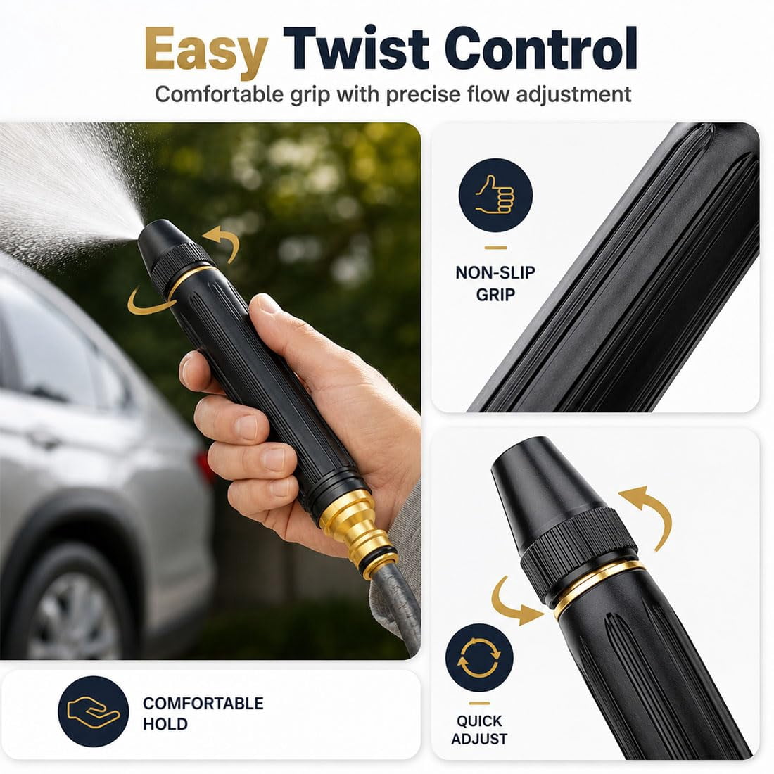 High Pressure Hose Nozzle – Garden Hose Sprayer with Adjustable Patterns, Home Car Wash Water Gun for Plant Watering, Patio Cleaning & Pet Bathing