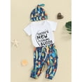thumbnail image 3 of vera natura Baby Summer Clothes Set Letter Print Jumpsuit and Casual Pants Beanies Hat Outfits, 3 of 9