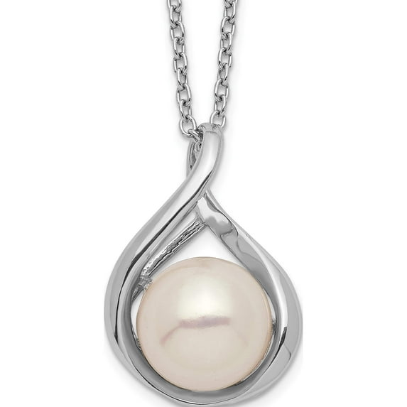 Sterling Silver Rhod-Plat 9-10mm White Fwc Pearl Necklace (17 X 14) Made In China qh5483-17