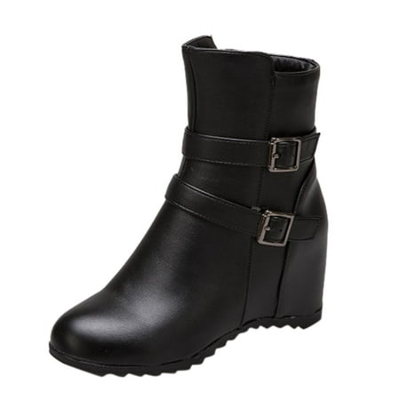 

Boots Women s British Style Belt Buckle Wedge Heel Inner Height Increase