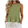 thumbnail image 2 of FDGIU Women's Crew Neck Linen Blend Sleeveless Tank Top, Solid Peplum Ruffle Hem Loose Cropped Casual Camisole Blouse, 2 of 8