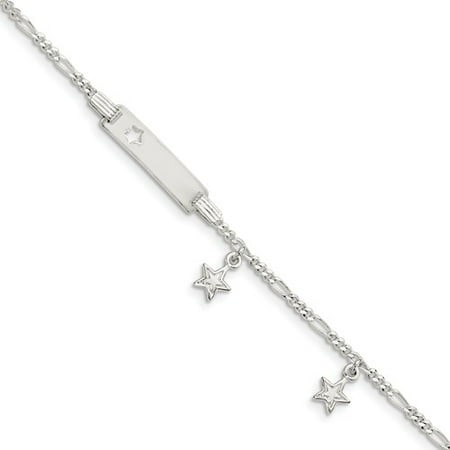 Sterling Silver Engravable 5.5in ID Plate with Cut-out Star Children's Bracelet