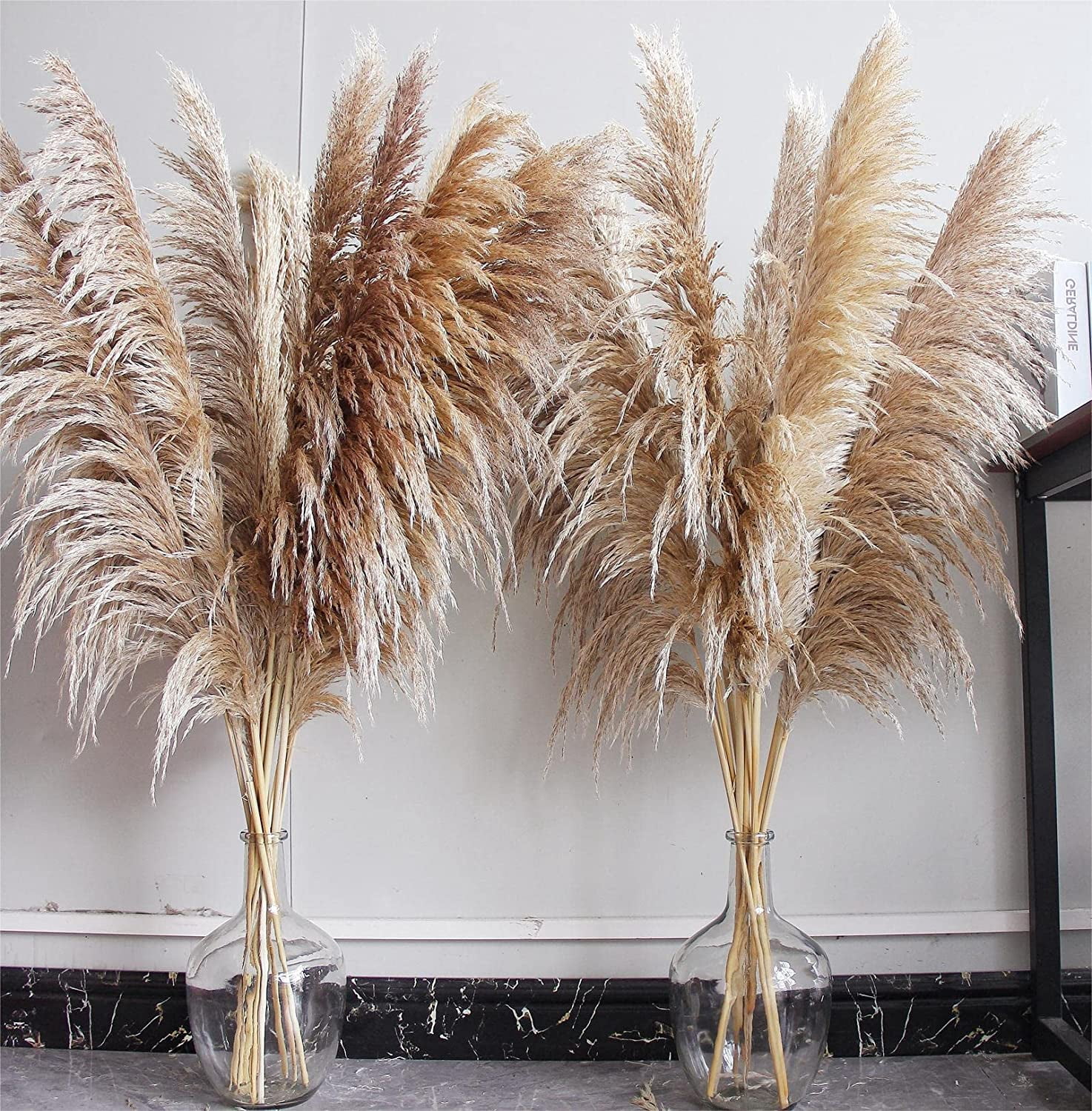 46" inch 10 Stems Natural Pampas Grass Decor Tall, Pompas Grass, Tall Pampas Grass for Weddingm, Farmhouse,  Home Decor (Brown)
