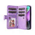 thumbnail image 5 of Allytech Flip Wallet Case for iPhone 15 Plus, Vintage PU Leather Folio Stand Shockproof Zipper Pocket 9 Cards Slots Protective Wallet Case Cover for Apple iPhone 15 Plus 6.7" - Purple, 5 of 13