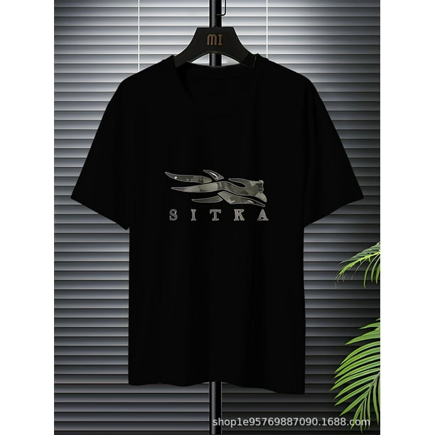 Camisa estampada Sitka para hombre: cuello redondo reversible y manga corta, tejido suave y transpirable, ideal para verano, fitness y actividades al aire libre.