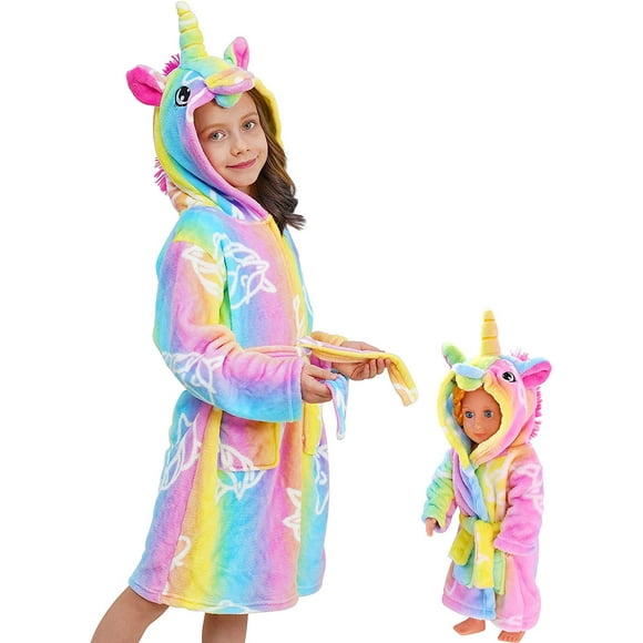 Robes de Nuit à Capuche Unicorn Assortis Poupée & Filles Cadeaux