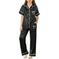 thumbnail image 4 of Kids Girl Satin Pajamas Set Bowknot Print Short Sleeve Button Down Nightwear with Pants Set Pjs Sleepwear Outfits Cute Clothes for Girls 11-12 years, 4 of 4