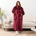 thumbnail image 6 of PAVILIA Blanket Hoodie for Women Red, Sherpa Wearable Blanket Men, Cozy Oversized Sweatshirt Blanket, Warm Fleece Hooded Blanket Sweater with Sleeves and Two Big Pocket, Adult Long, Checker Red, 6 of 9