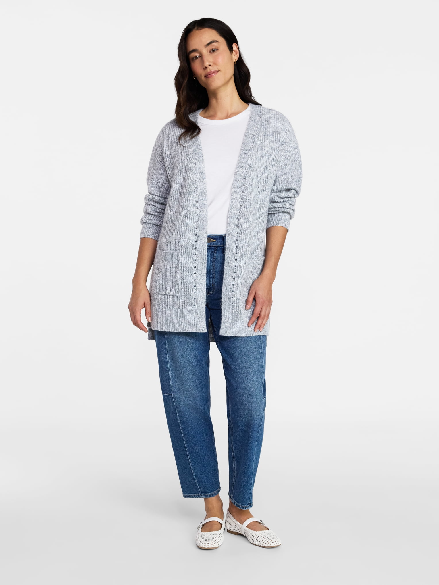 Time and Tru Women's Open Front Cardigan Sweater with Long Sleeves, Sizes XS-XXXL