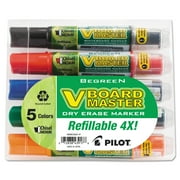Pilot BeGreen V Board Master Dry Erase Marker, Medium Chisel Tip, Asst Colors, 5 Pack
