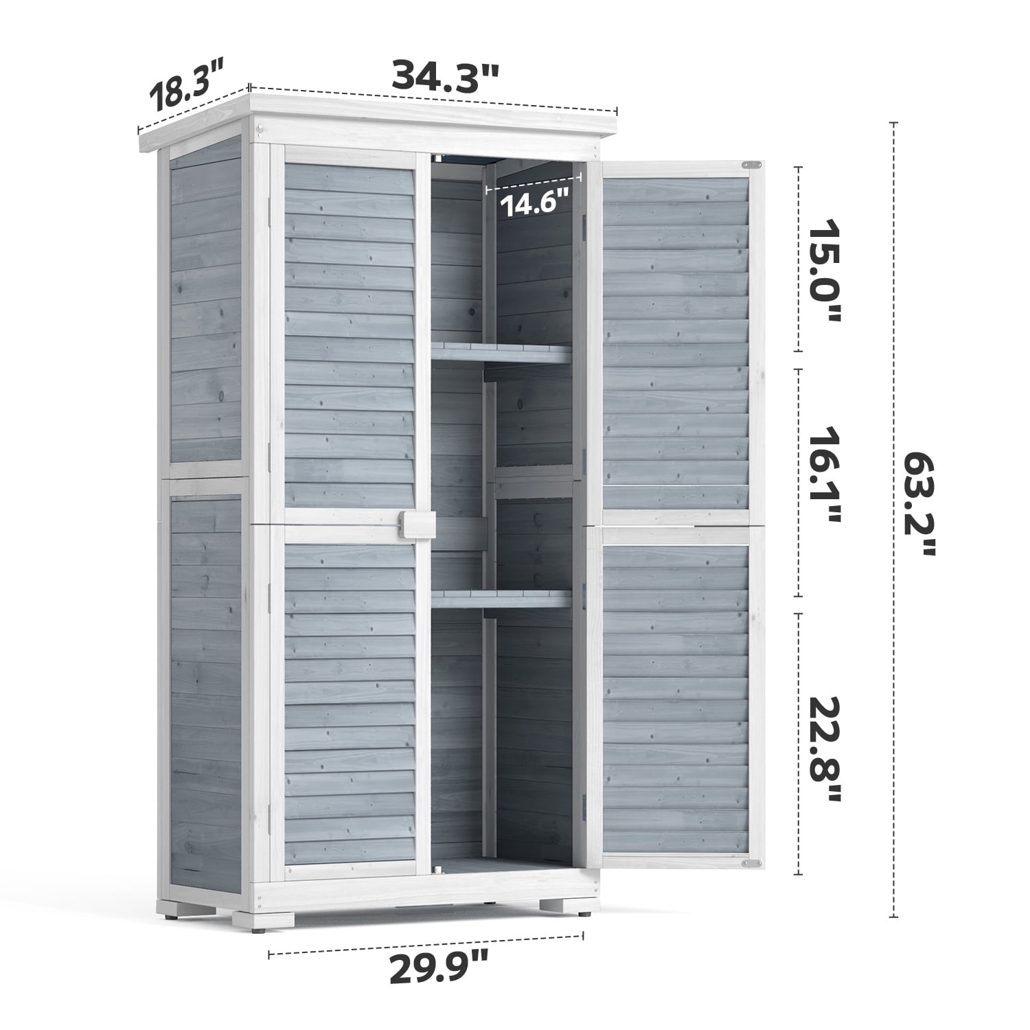 Asofer Outdoor Storage Cabinet, Garden Tool Shed with Removable Shelves & Asphalt Roof for Lawn, Patio, Gray