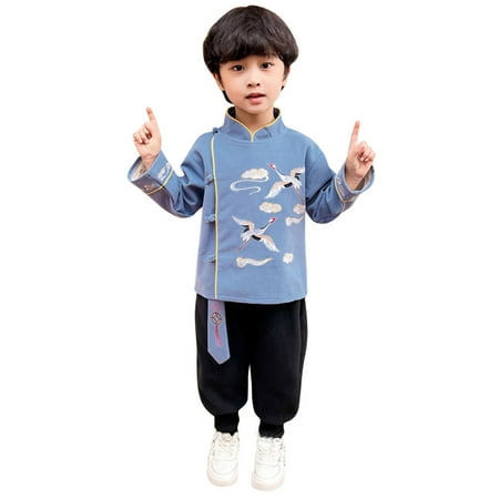 

Baby Boy Outfits Cotton Autumn Sweatshirt Fleece Lined Tops Pants Chinese Calendar Winter Warm Tang Suits for Kids Boys