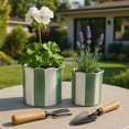 thumbnail image 3 of Ceramic Scalloped Striped Flower Pots for Home Decor - Decorative Planters for Indoor and Outdoor Plants - Plant Pots for Living Room and Garden Decor - Set of 2, 7", 6", Green & White, 3 of 14