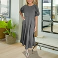 thumbnail image 2 of asdoklhq Dress for Women Fashion Women Summer Casual Round-Neck Short Sleeve Solid Long Dress Gray 3X, 2 of 6