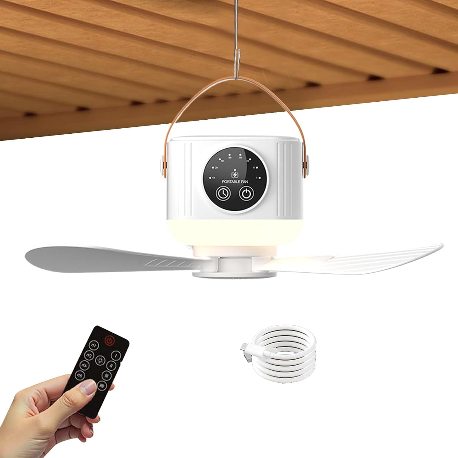 HEEYCEM Portable Mini Ceiling Fan with Remote Control & LED Night Light, Quiet Battery Powered Fan for Bedroom, Kids Room, Nursery, RV, Tent and Camping