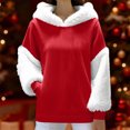 thumbnail image 3 of Otntypg Fuzzy Hoodies for Women Winter Plush Fluffy Patchwork Long Sleeve Ribbed Knit Hooded Pullover Sweatshirts Loose Oversized Thick Warm Outwear Tops with Pockets Red M, 3 of 10