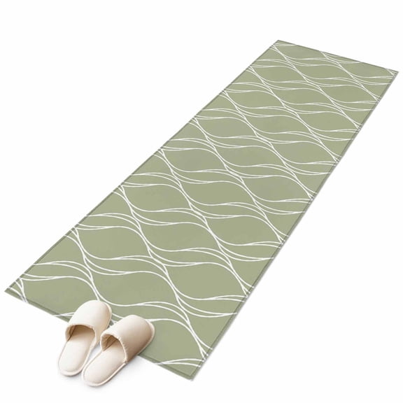 Runner Rugs 2x6 Ft, Sage Green Stripes Non Slip Area Rugs for Kitchen Bedroom Entryway, Simple Geometric Modern Monochrome Washable Carpet Runner Rug Floor Mats for Bedroom Home Decor