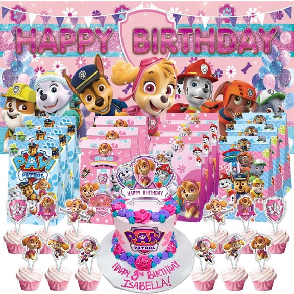 Paw Patrol Goodie Bags Treat Candy Decorations Party Favor Supplies Birthday Cake Topper Backdrop Banner