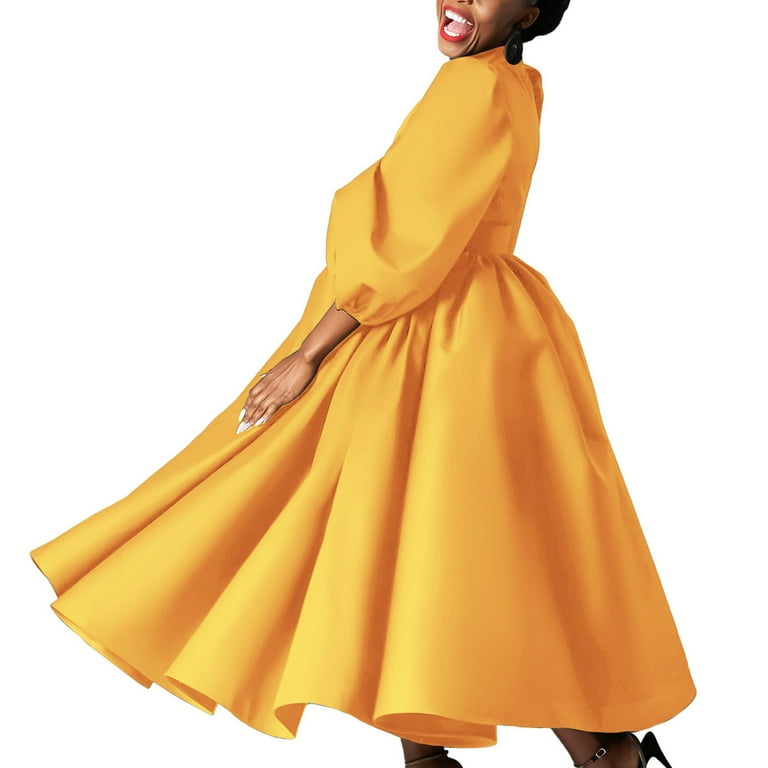 yellow flowy formal dress Women's Sweet Evening Dress, Yellow