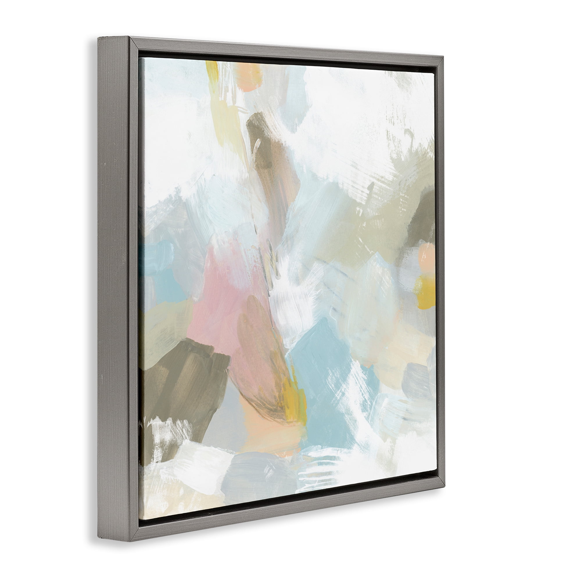 Stupell Industries Pastel Streaks on White Abstract Painting Gray Floater Framed Canvas Art Print Wall Art, 18 x 18
