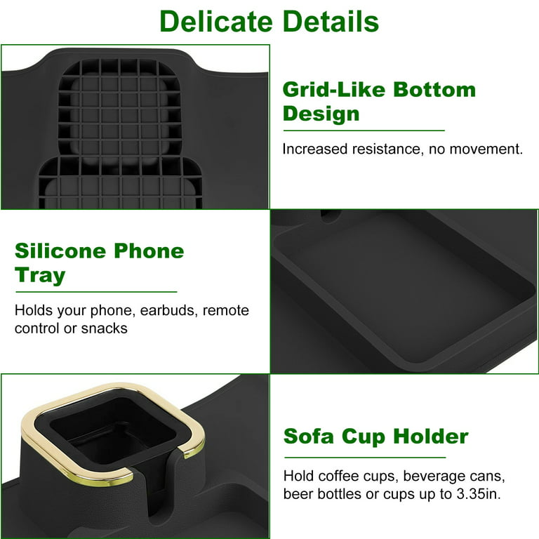Couch Cup Holder Tray Silicone Anti-Spill and Anti-Slip Cup Holder