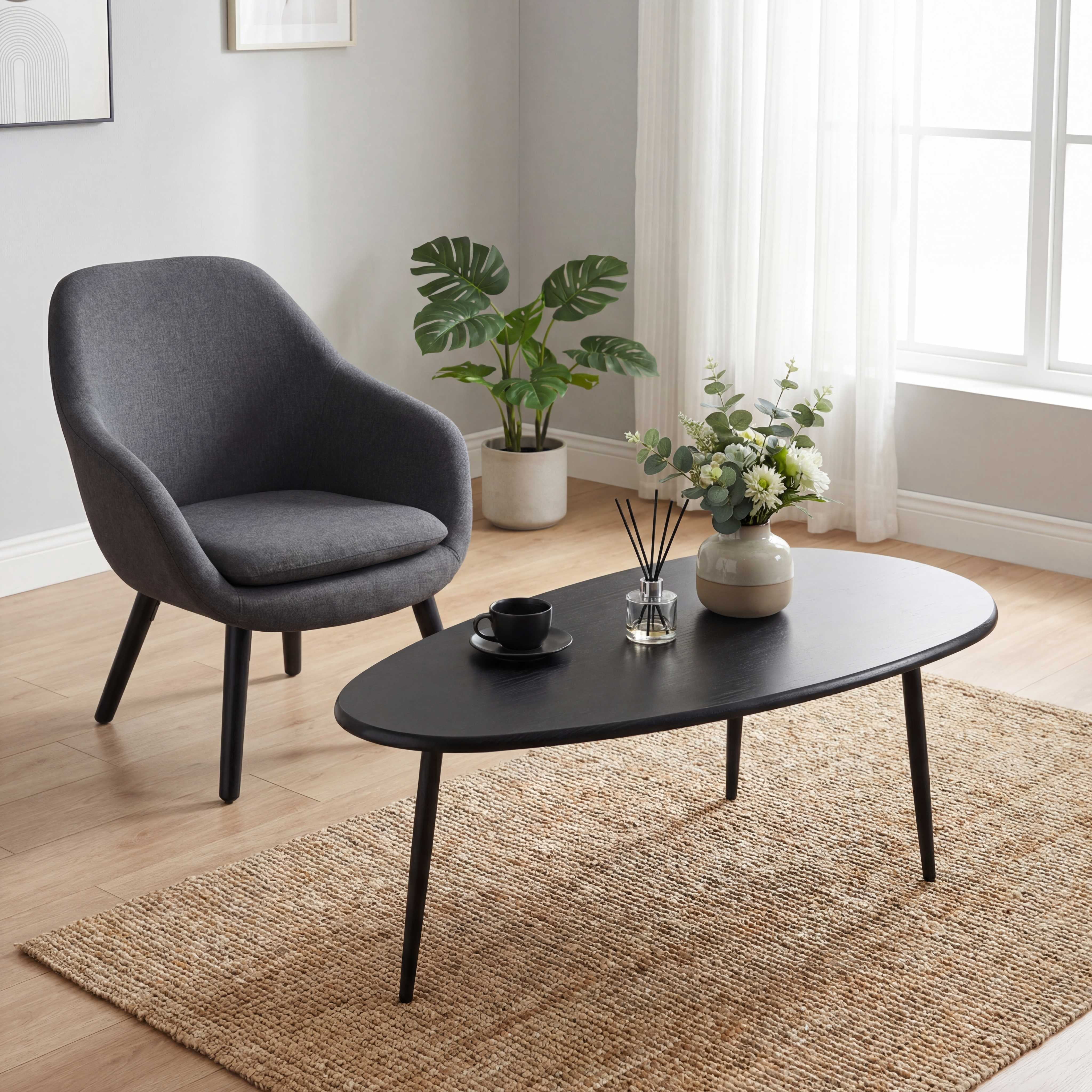 ELLEGNT Oval Coffee Table,Mid-Century Modern Center Table with Sturdy Metal Frame, Compact Retro Sofa Table for Living Room