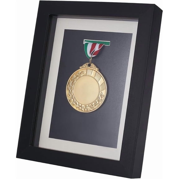 Medal Display Shadow Box Black Medal Display Case Natural Wood Photo Frames with Clear Window for Military Medals Beach Tags Jewelry Pins Pin Enthusiast Collectible - 6x7.2x9 Inch Black Wood