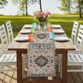 thumbnail image 4 of Boho Chic Ethnic Table Runner 70 Inches Long, Orange Blue Vintage Tribes Cotton Linen Table Runners Dresser Scarves, Decorative Fabric Tabletop Scarf Furniture Cover for Home Dinner Party 13"x70", 4 of 9