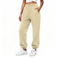 thumbnail image 2 of Winter Casual Jogger Sweatpants for Women Elastic Waist Loose Fit Ribbed Cuffed Ankle Athletic Workout Lounge Fall Winter Everyday Pants with Pockets, 2 of 8
