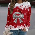 thumbnail image 2 of Wxolcjlv Womens Bow Santa Hat Graphic Sweatshirts Long Sleeve Crew Neck Ribbed Knit Tops, 2 of 4