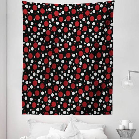 Burgundy Tapestry, Retro 60s 70s Cartoon Snow Like Polka Dots Circles Rounds, Fabric Wall Hanging Decor for Bedroom Living Room Dorm, 5 Sizes, Pale Grey Burgundy, by Ambesonne