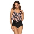 thumbnail image 1 of Women Swimwear, Two Piece Bathing Suits Ruffled Flounce Top with High Waisted Bottom Bikini Set (Orange Floral, M Size), 1 of 7