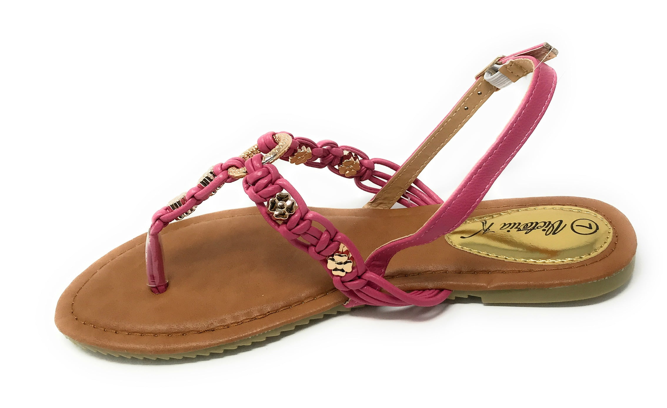 Victoria K Women's Multi Knots With Metallic Beads and Gold Centered Ring Sandals