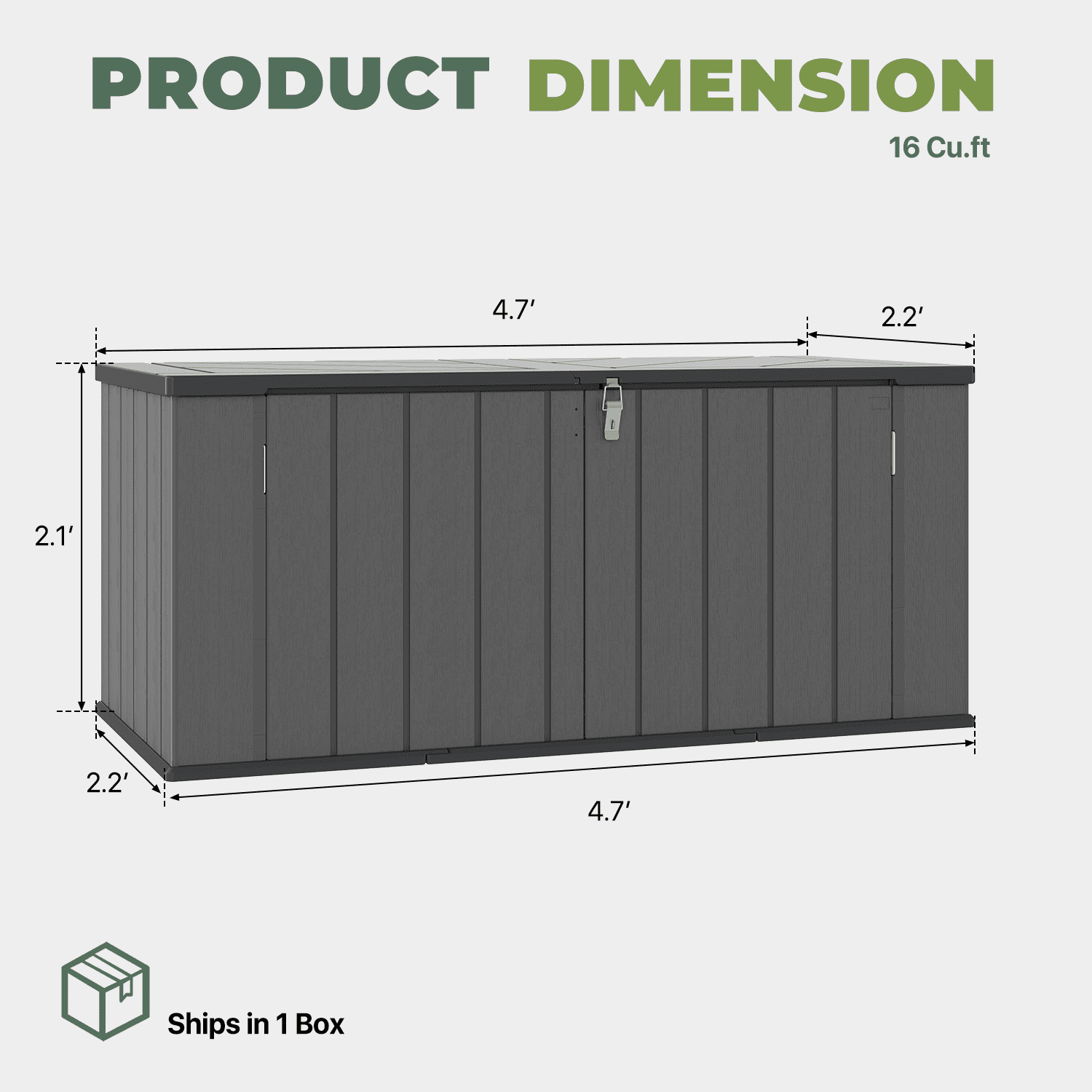 BaPiPro 120 Gallon Outdoor Patio Deck Box, Plastic Resin Storage Box for Garden Backyard Pool, Small Waterproof Storage Bins, 4.7'x2.2', Gray