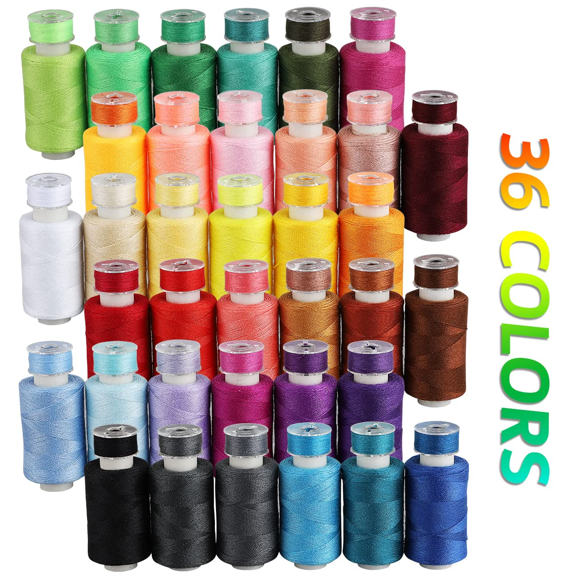 Koovon 5oo Yards Per Polyester Thread Spools with Needle, Threader, Scissors and Ruler, Prewound Bobbin with Case for Hand & Sewing Machine,36 Colors