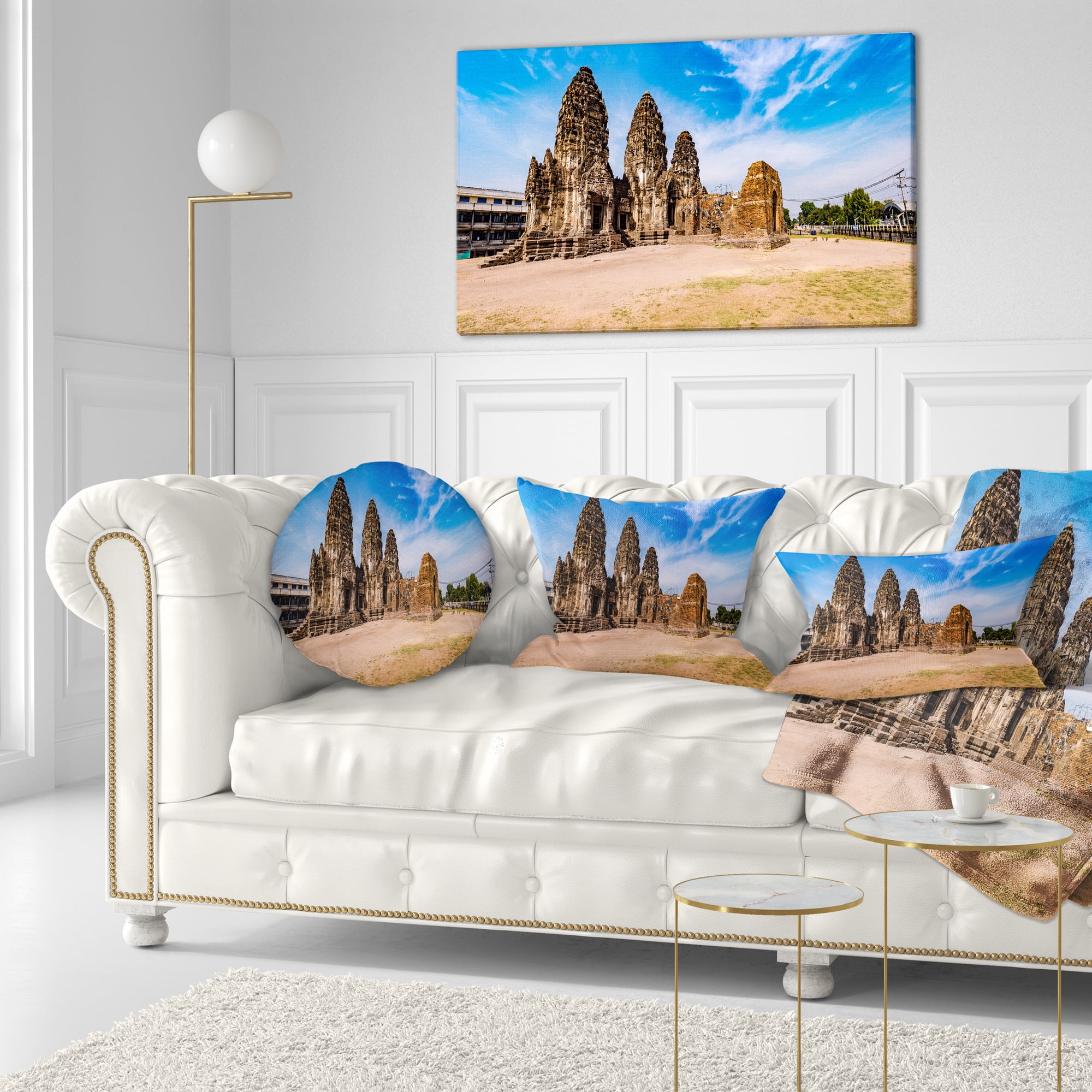 Designart Ancient Temple in Thailand Panorama - Modern Seascape Throw Pillow - 12x20