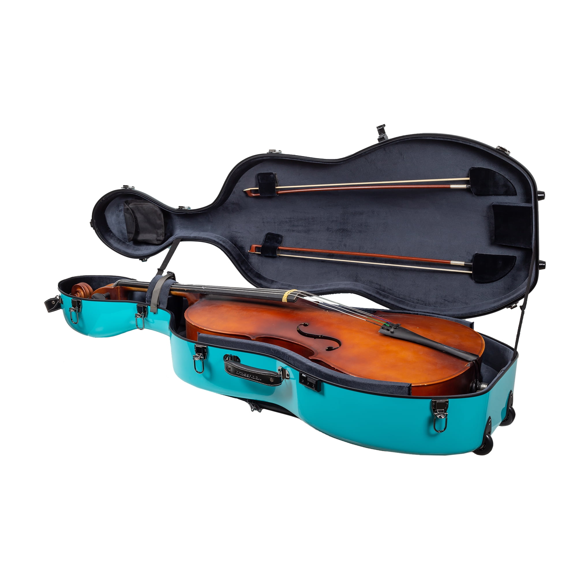 Crossrock Fiberglass Case with Wheels-Fits 4/4 Full Size Cellos-Includes Padded Music Pouch, 3 Handles, Removable Shoulder Straps, Combination Lock-Mint Blue (CRF2020CEFMB)