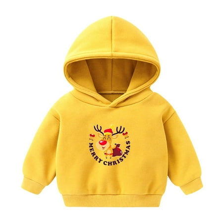 

ZCFZJW Clearance! Toddler Baby Boys Girls Cartoon Hooded Sweatshirts Long Sleeve Cute Elk Reindeer Graphic Pullover Tops Casual Unisex Children Hoodies Outwear(Yellow 5-6 Years)