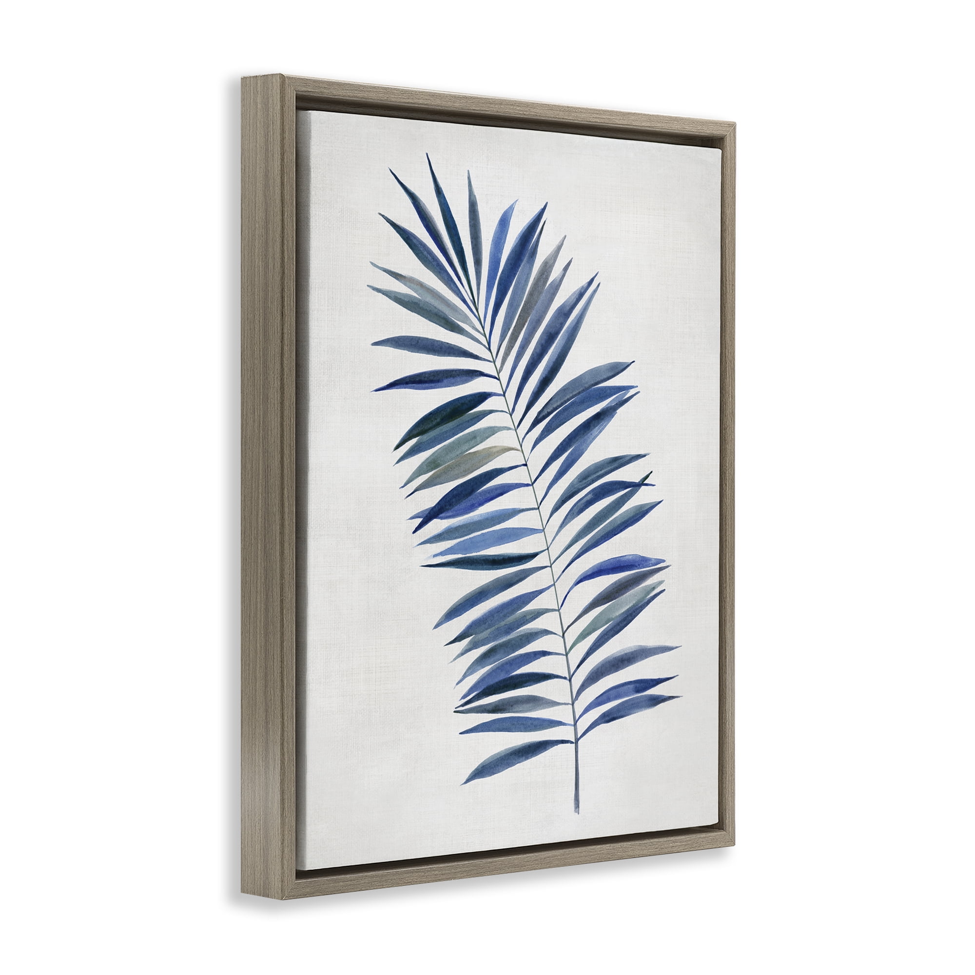 Stupell Industries Simple Palm Leaf Plants & Flowers Painting Brown Floater Framed Canvas Art Print Wall Art, 17 x 21