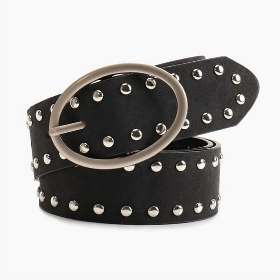 Zhuge Women's Fashion Studded Leather Belt, Adjustable Punk Waist Belt Great for Jeans, Dresses & Casual Outfits, Black