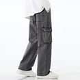 thumbnail image 6 of Mens Drawstring Jeans Loose Wide Leg Cargo Denim Pants Multi Pockets Casual Street Wear Lounge Pants L, Gray, 6 of 7