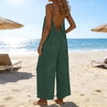 thumbnail image 6 of Summer Backless Jumpsuits Womens Casual Vacation Wide Leg Spaghetti Strap Rompers Beach Vacation Clothes Army Green, M, 6 of 6