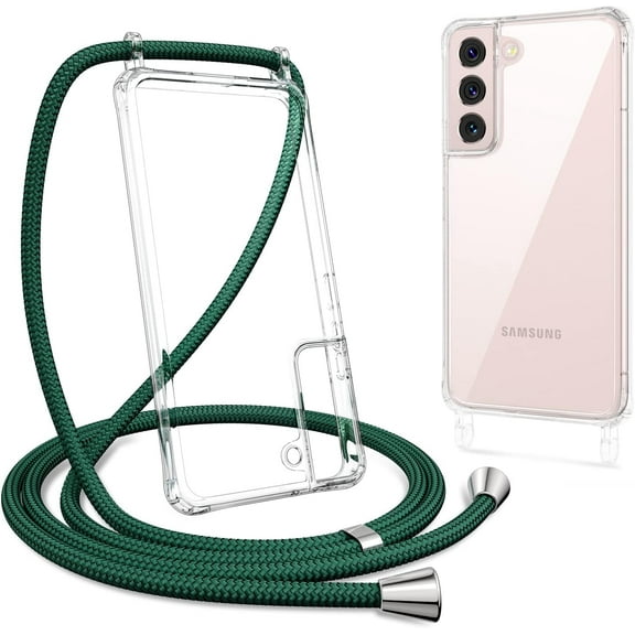 Clear Case for Samsung Galaxy S22 5G with Adjustable Neck Lanyard Strap,Soft Slim TPU Shockproof Protective Cover for Samsung Galaxy S22 5G-Dark Green