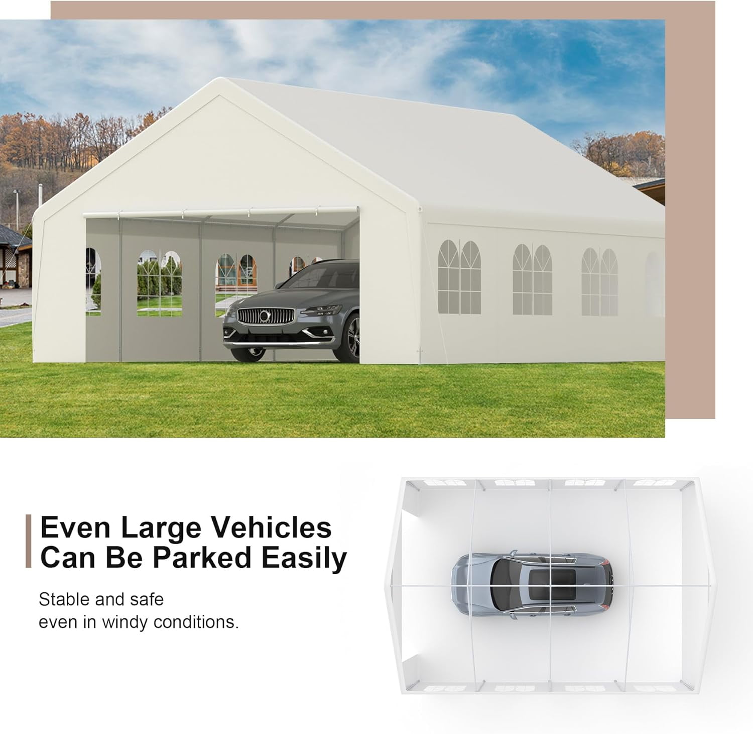20' x 20' Heavy Duty Carport with Roll-up Visual Windows, Reinforced Party Tent with Removable Sidewalls & Doors for Parties, Wedding, Outdoor Events, Car Canopy with All-Season Tarp, White