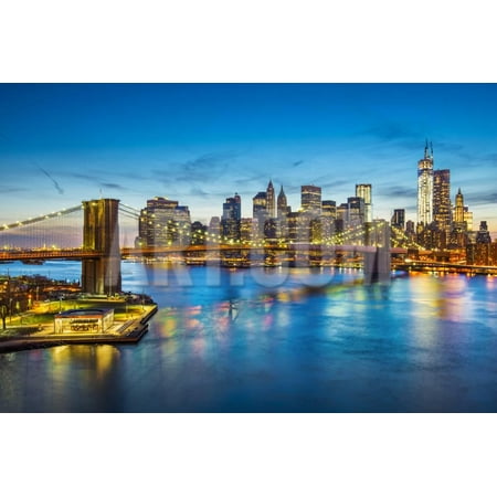 Famous View of New York City over the East River towards the Financial District in the Borough of M Print Wall Art By